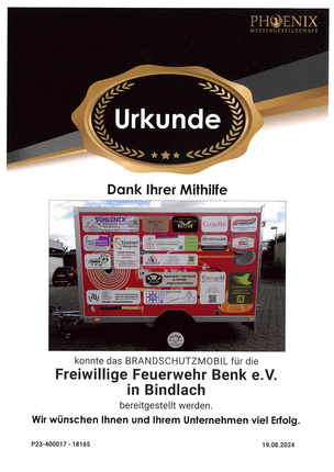 Brandschutzmobil - Freiwillige Feuerwehr Benk-e.V. Bindlach bei Schlenck Elektrotechnik GmbH in Bayreuth